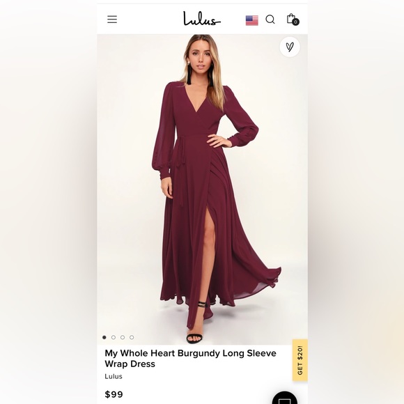 Lulus My Whole Heart Burgundy Long Sleeve Wrap, Bridesmaid or Holiday Dress - Picture 1 of 7